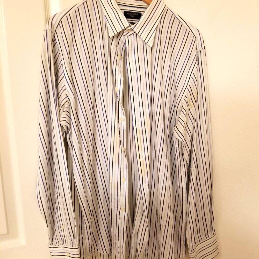 Shirt. mens. pin strip.FREE shirt. jacket purchase